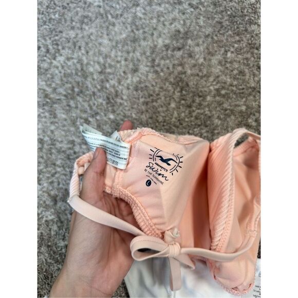 Hollister Swim/VS Pink Bikini Set Mix Match Pink/White Low Rise Knot Front L/M - Picture 3 of 11
